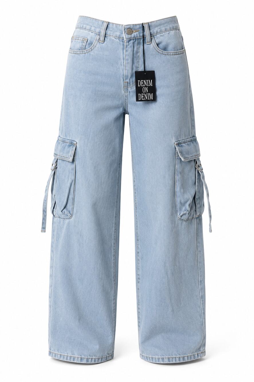 Refuge Wide Leg Cargo Jeans Light Wash Utility Baggy Y2K Size S/P-NWT